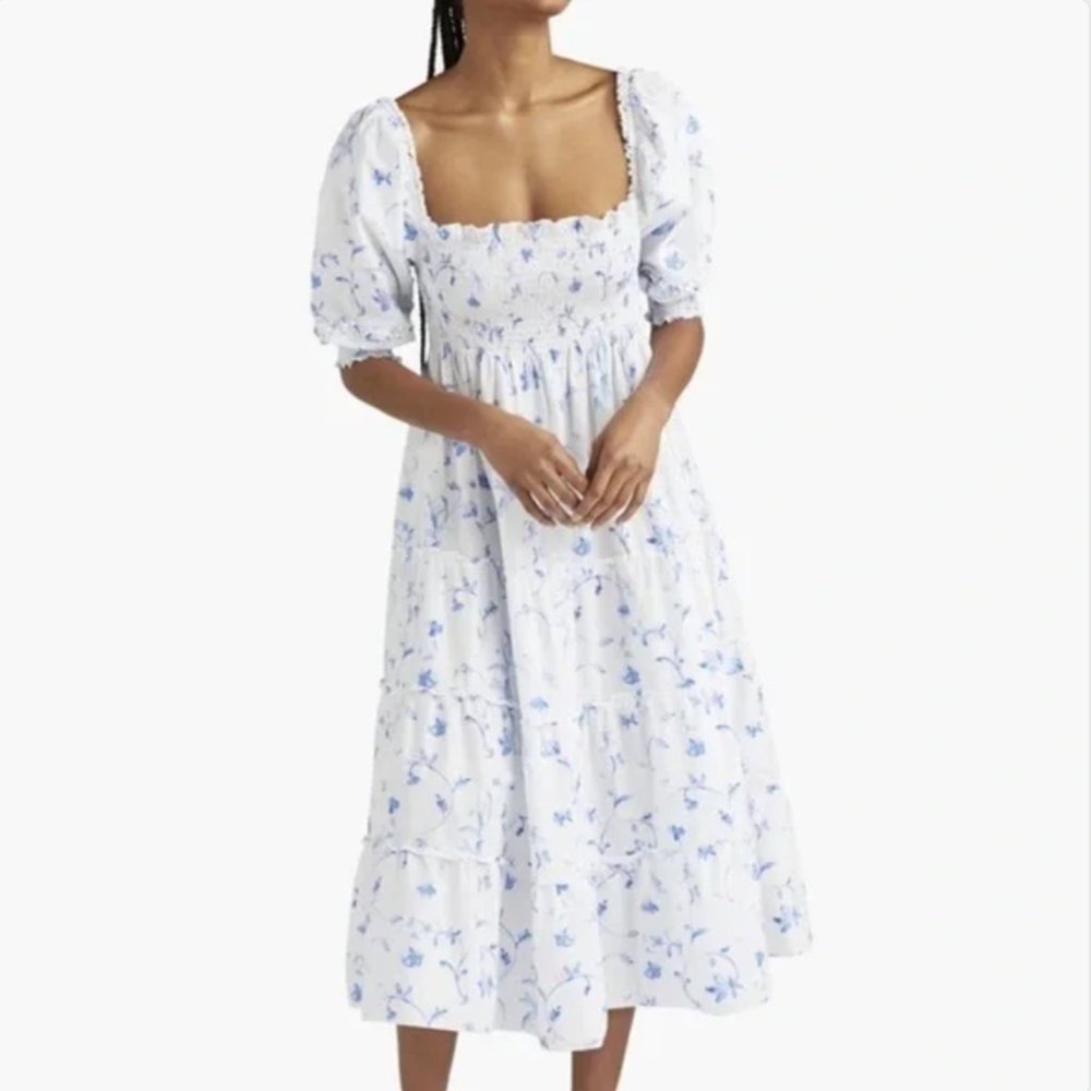 Hill House Home Nesli Nap Dress in Blue Botanical - Size Small EUC